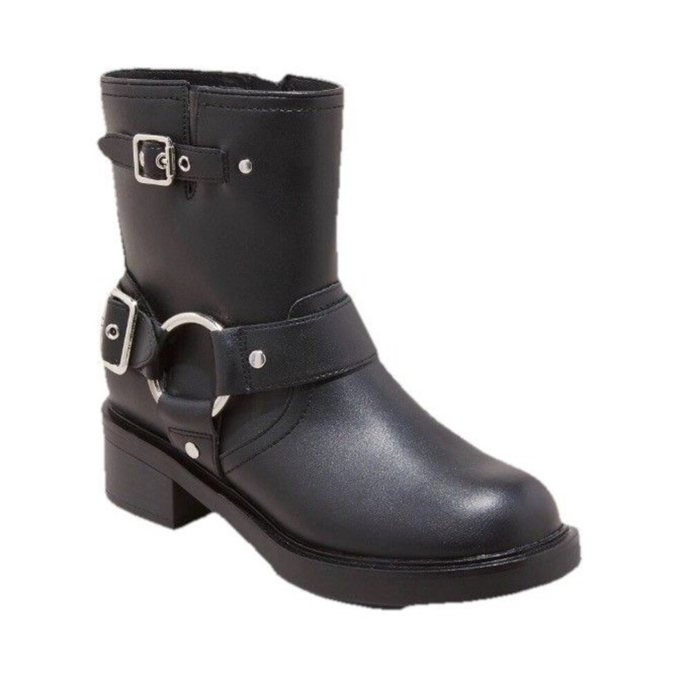 Universal Thread Connor Womens Boots 7.5 Wide Black Moto Harness Buckle Ankle